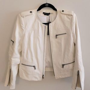 New Alice & Olivia White Moto Leather Jacket
